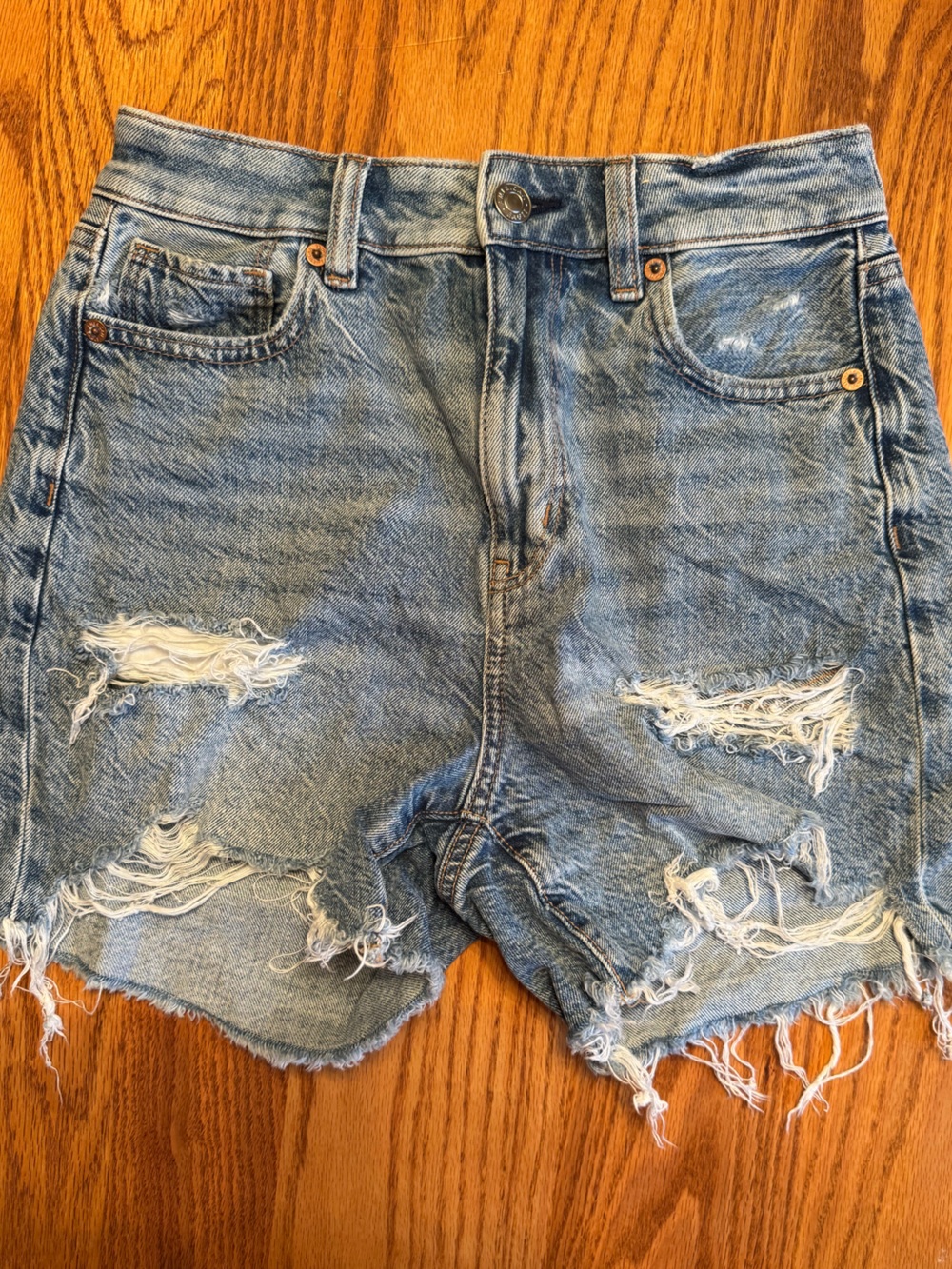 American Eagle Outfitters Distressed Denim Shorts in Light Blue